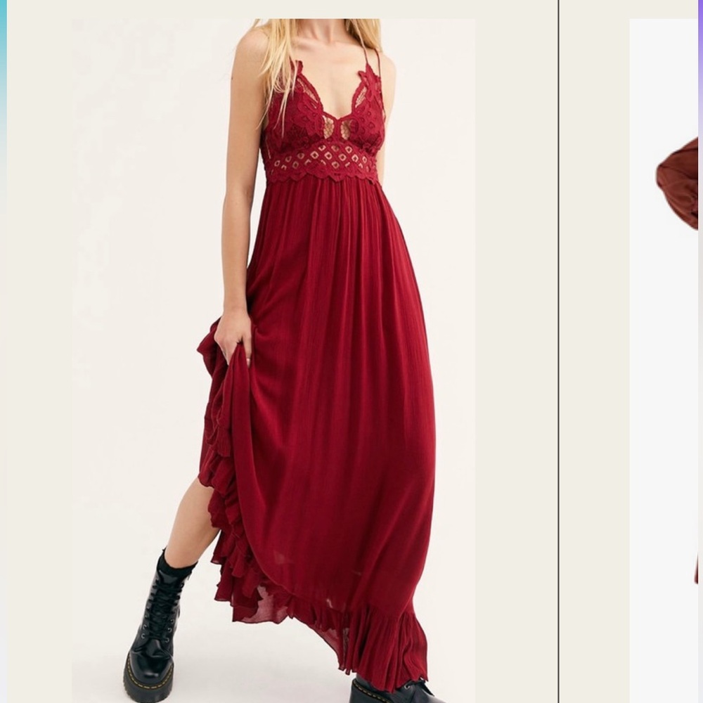 Free People Adela crochet maxi, deep red, size small